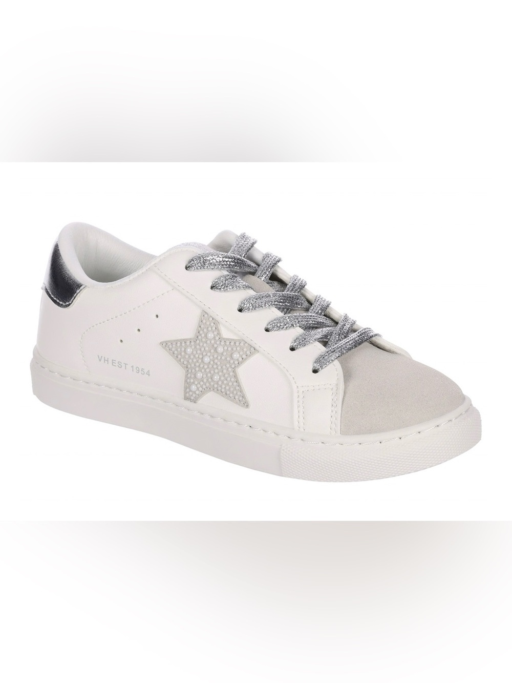 Vintage Havana White Sneaker with Silver Star and Metallic Heel Roxanne 6